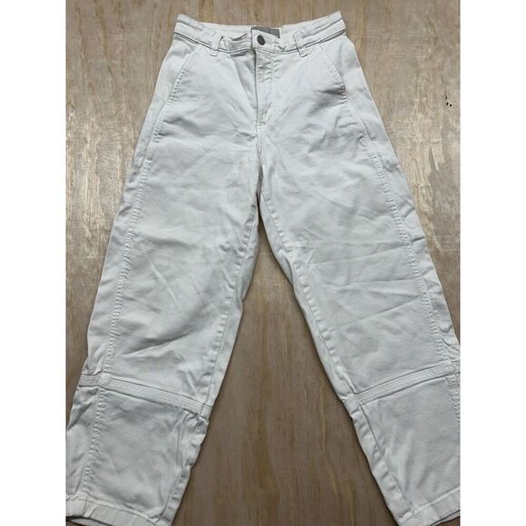 Everlane Jeans Women’s Ivory Canvas Denim Size 2 Wide Leg Ankle - Picture 1 of 7